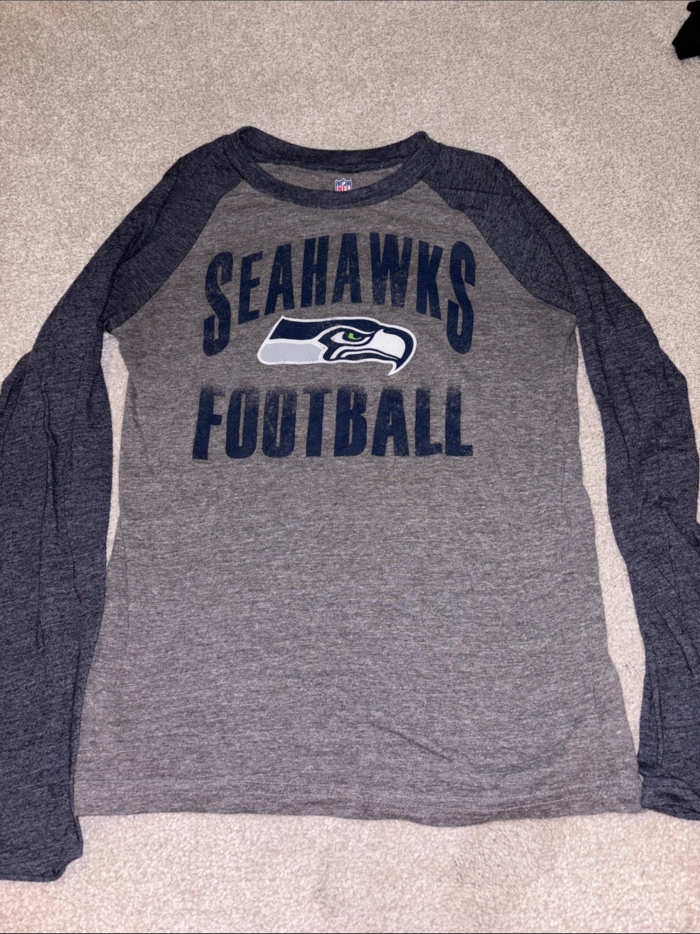 Kids NFL Seattle Seahawks Gray & Navy Raglan Long Sleeve Tee